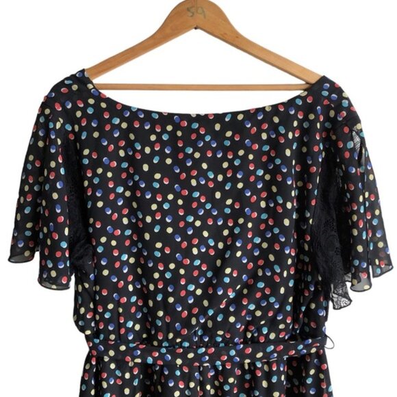 Sangria Polka Dot Dress Size 16W Lace Flutter Sleeve - Picture 10 of 16